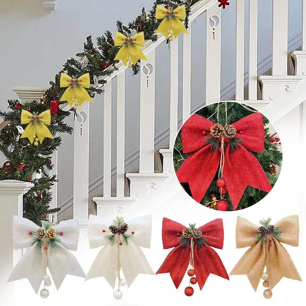 Pérola de algodão ouro em pó arco diy decoração para árvore de natal pingente sino ornamentos grandes para árvore de natal o2g3