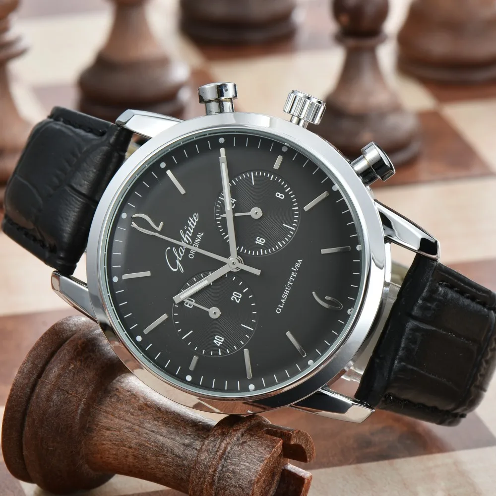 ساعة كوارتز بقرص كبير لامع للرجال ، حزام جلدي ، ساعة ساب للكريسماس ، ملابس رجالية ، علامة تجارية أصلية