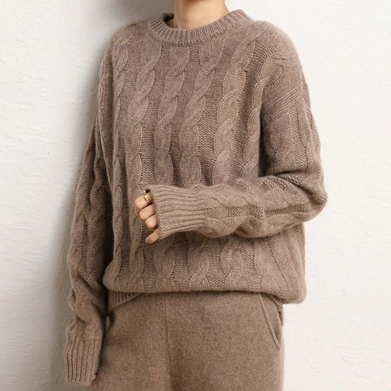 2022 Hot Sale Autumn Winter 100% Pure Cashmere Sweater O-neck Women\'s High Quality Soft Female Loose Thickened Knitted Pullover