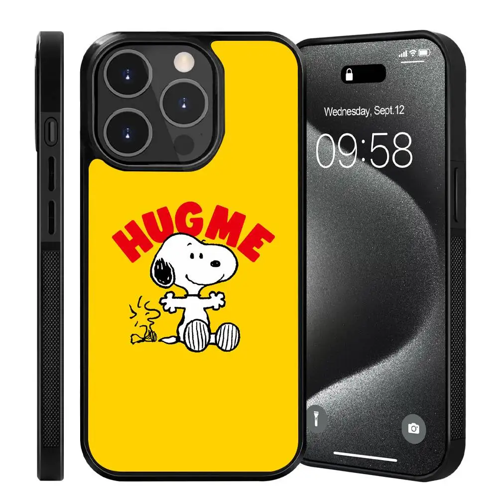 American comics S-Snoopy HUGME Phone case for iPhone 17 Air 16 15 Pro Max 14 Plus 13 12 11 Black Hard PC Drop-Proof Back Cover