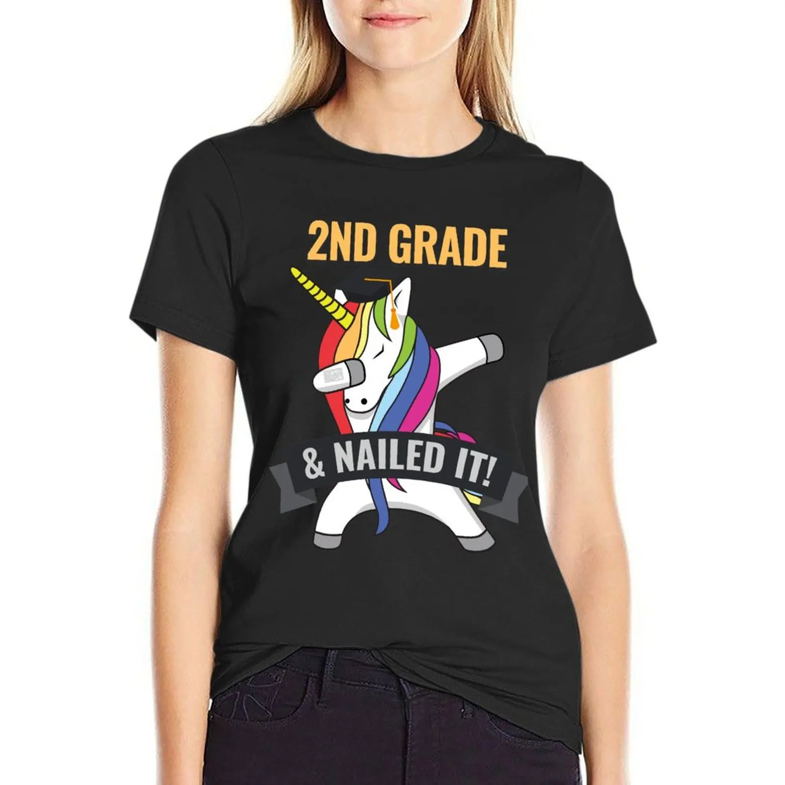 

2ND GRADE Nailed It Unicorn Dabbing Graduation T-Shirt animal print shirt for girls oversized t shirts for Women loose fit