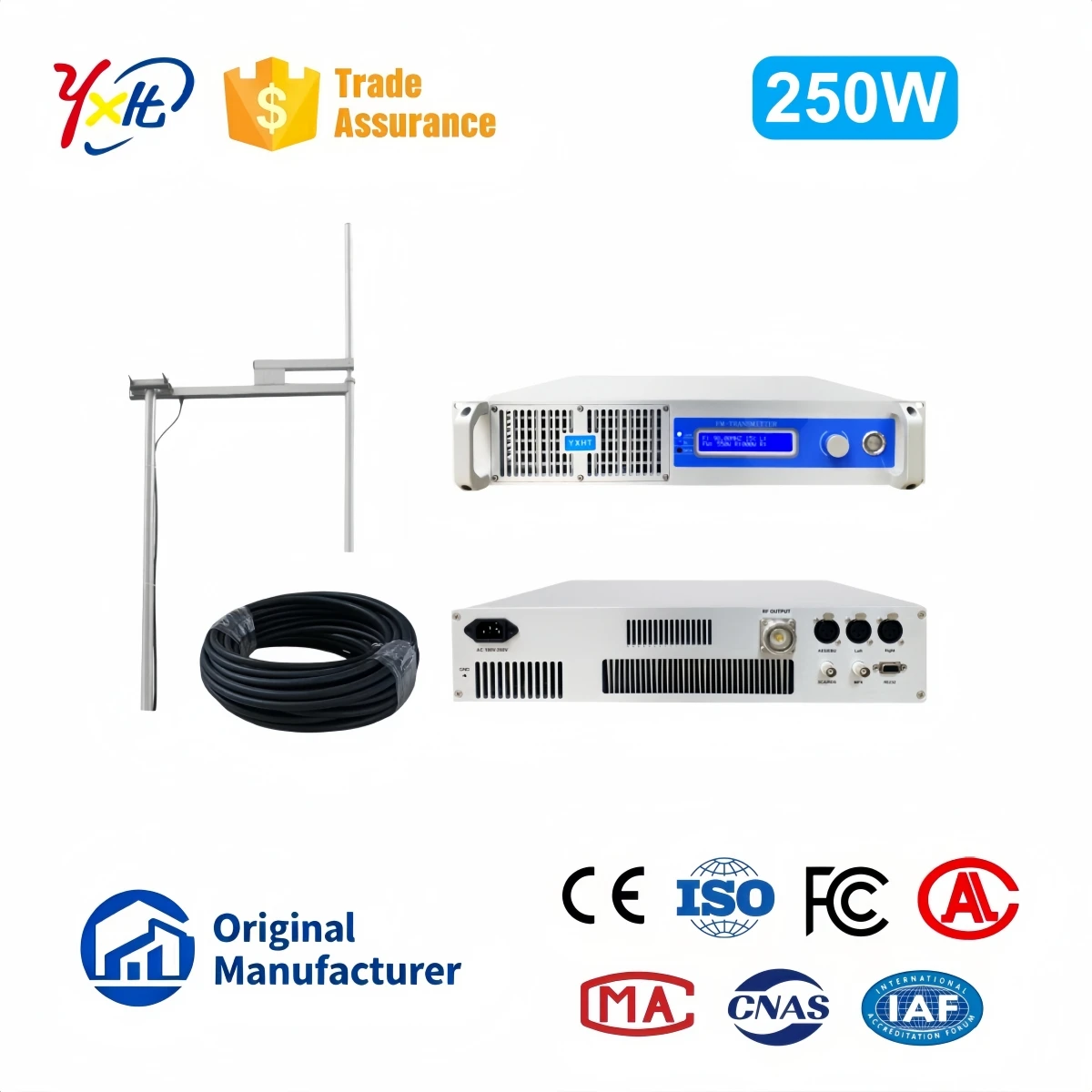 

YXHT 250W High-Power FM Transmitter Kit – Includes Dipole Antenna & Cable for Reliable Broadcasting​