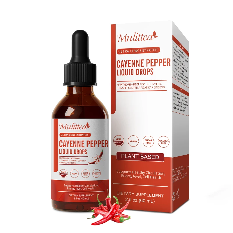 Gotas Líquidas de Pimienta de Cayena Mulittea 500mg, Suplemento Orgánico de Pimienta de Cayena - Apoya la Salud Cardiovascular, Mejora la Digestión