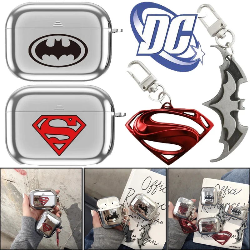 DC Comics Batman Electroplate Case for Airpods 1/2 Earphone Protective Cover Anti-fall Housing for With Hook Accessories Gifts