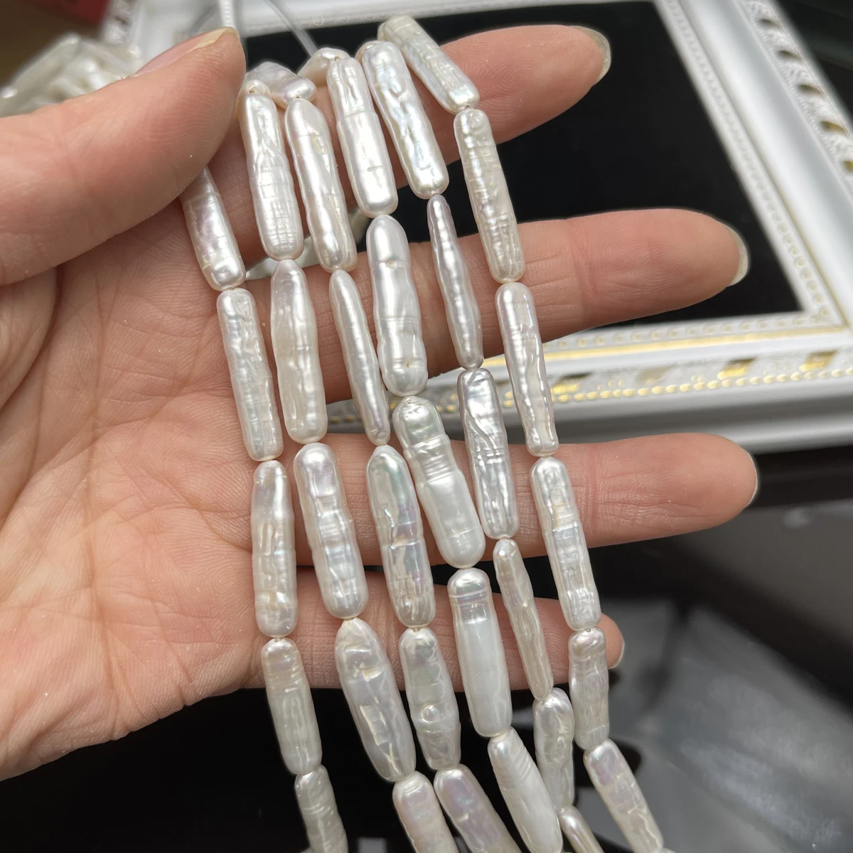 

6x25mm Natural Freshwater Pearl Silver, Threaded Irregular for Jewelry Make DIY Necklace Earring Bracelet Accessory Women Gift