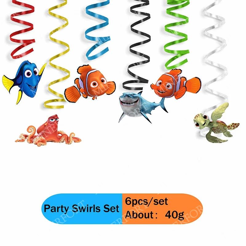 Finding Nemo Theme Cartoon Paper Plate Cups Swirls Stickers Cake Topper Character Fish for Birthday Party Decorations Supplies
