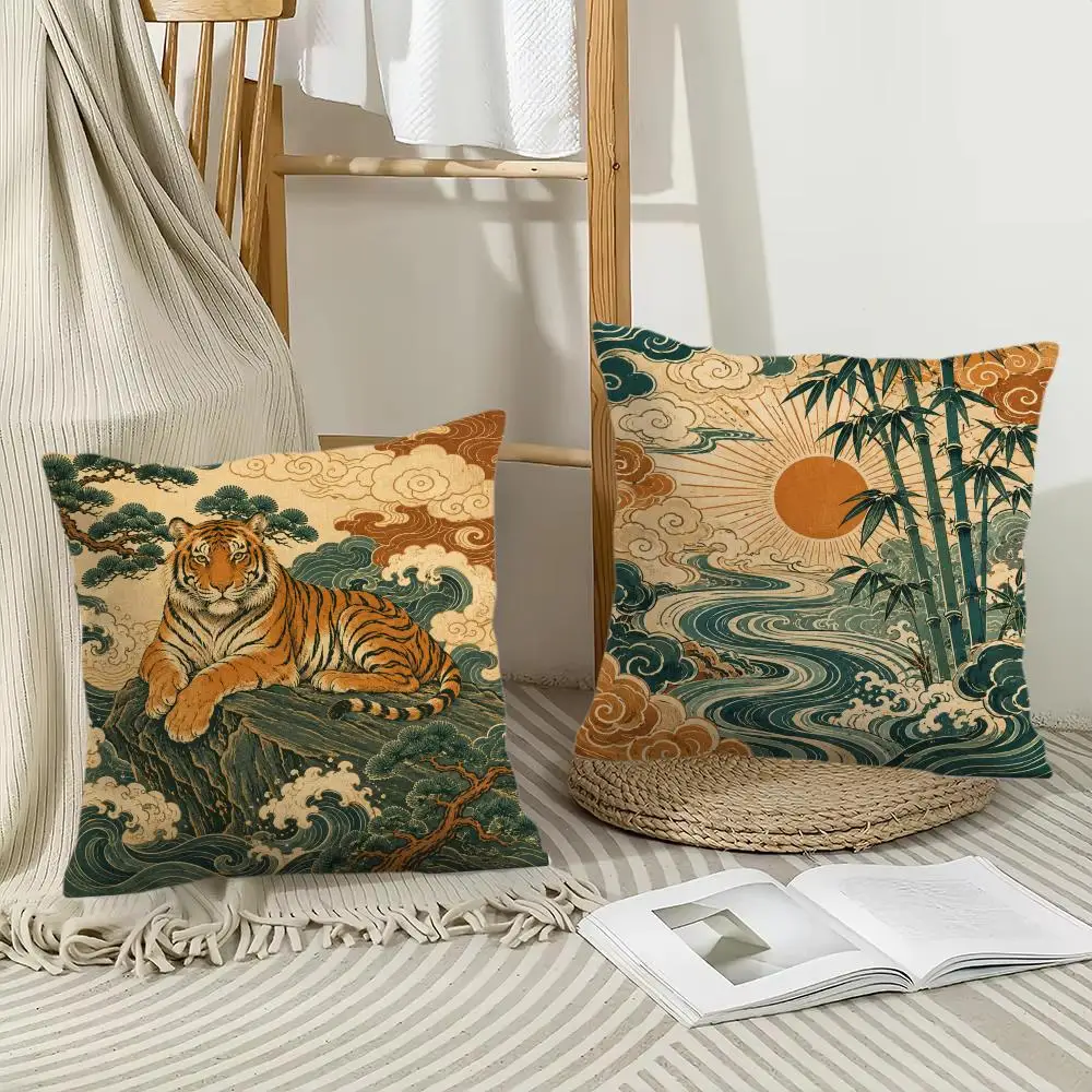 Oriental Wave Art Cushion Cover Pillow Case Short Plush Square Throw Pillow Covers Pillowcase Sofa Home Decor Gift
