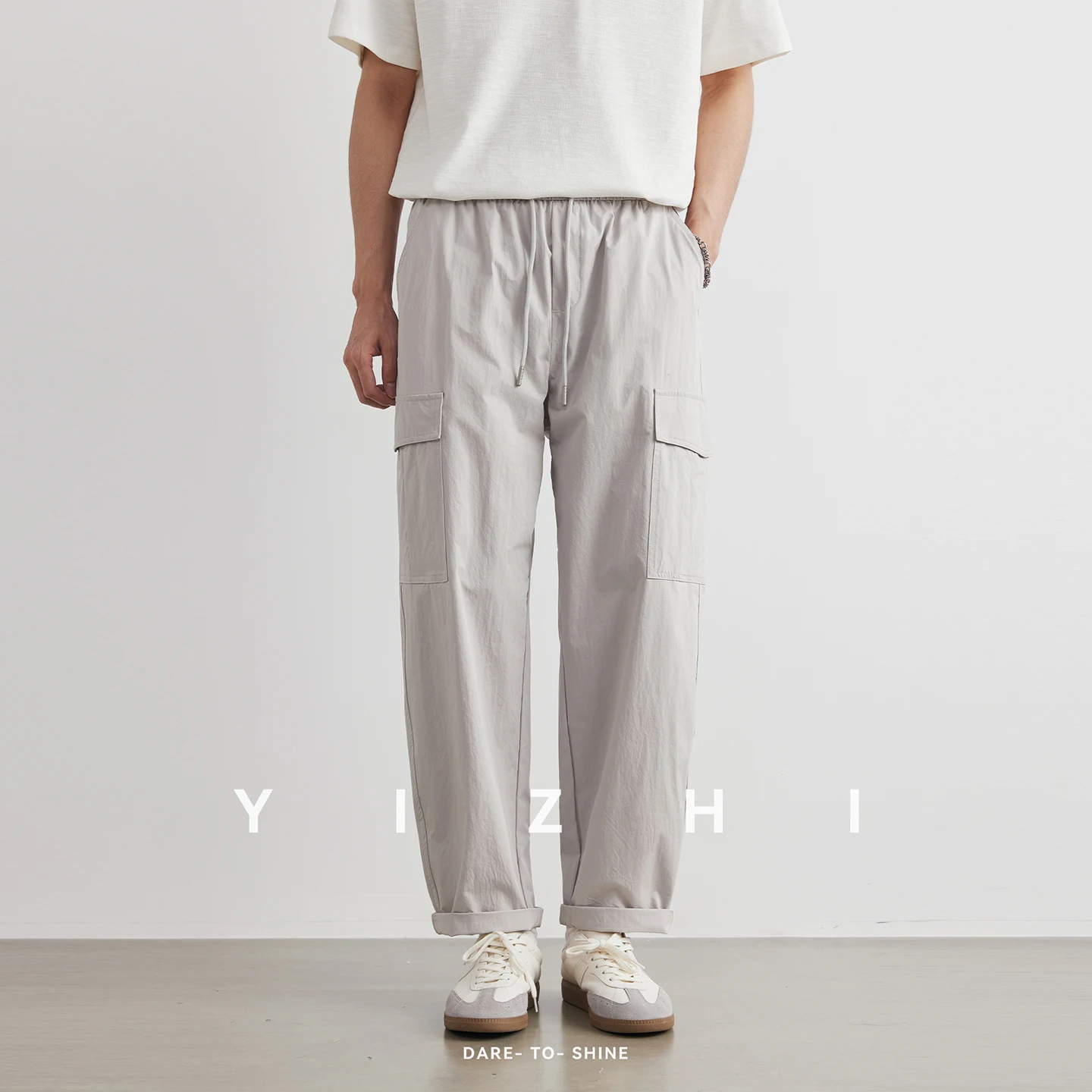 

Fashion Men's Twill Ice Cool Cotton Cargo Pants 2026 Summer Loose Ice Breathable Large Pocket Commuter Casual Trousers