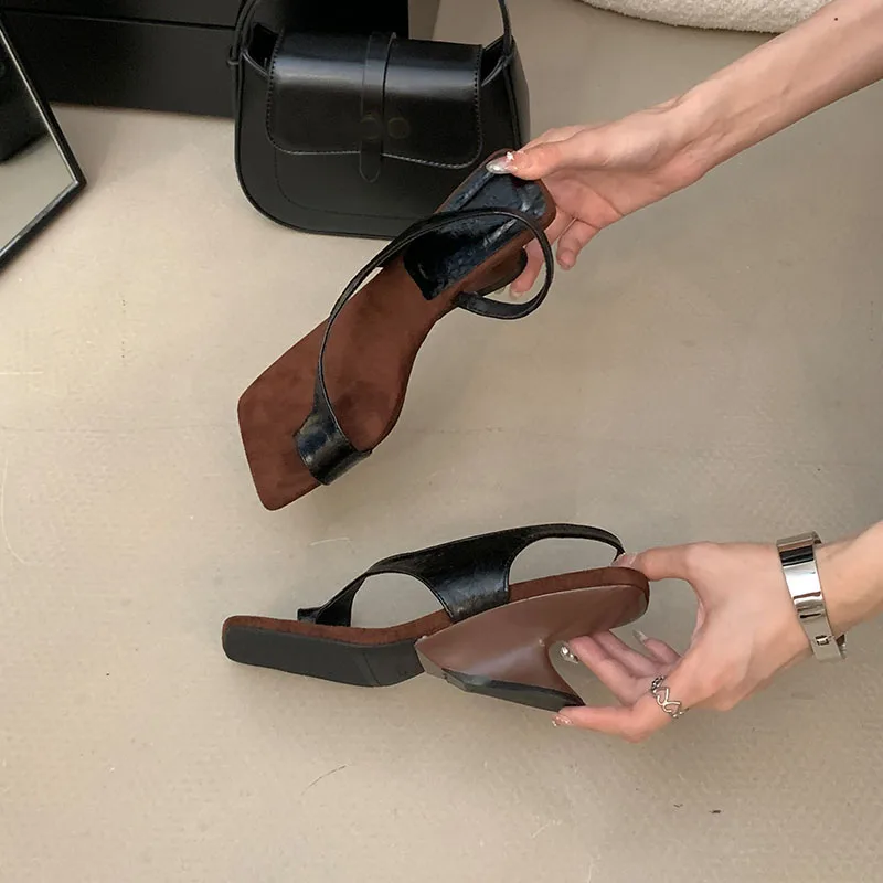 

Fashion Shallow Women Heeled Sandals Wedges Shoes Female Slides 2025 New Footwear Square Toe Ladies Wedges Sandals Shoes