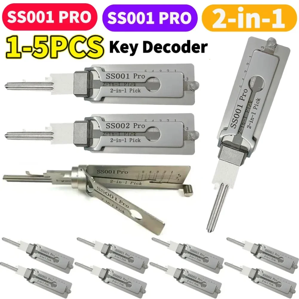 1-5Pcs 2-in-1 Stainless Steel Key Decoder Precision Hook And Pickup Hand Tool O-ring Pickup Kit Lock Maintenance Repair Tools