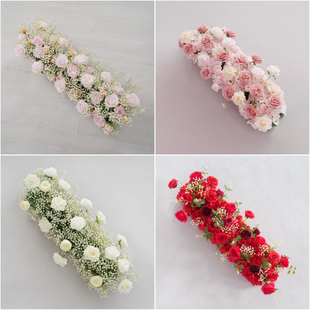 Uflower Baby's Breath Rose Artificial Flower Row Wedding Table Centerpiece Flowers Backdrop Wall Arches Party Stage Floral Decor