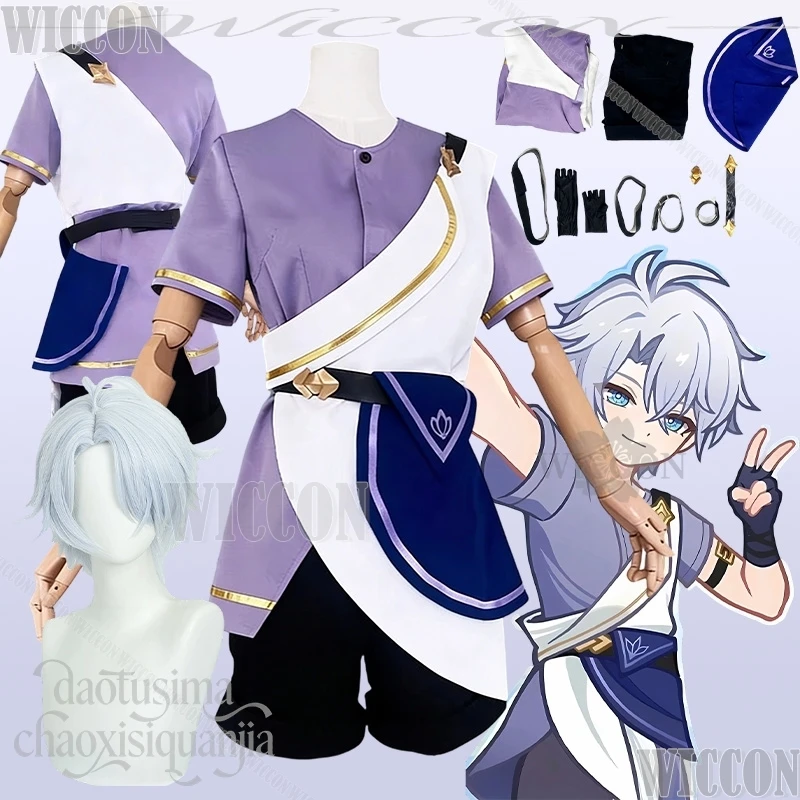 

Youth Khaslana Phainon Cosplay Anime Game Honkai：Star Rail Costume Kawaii Retro T-shirt Shorts Single Apron Wig Navidad Carnival