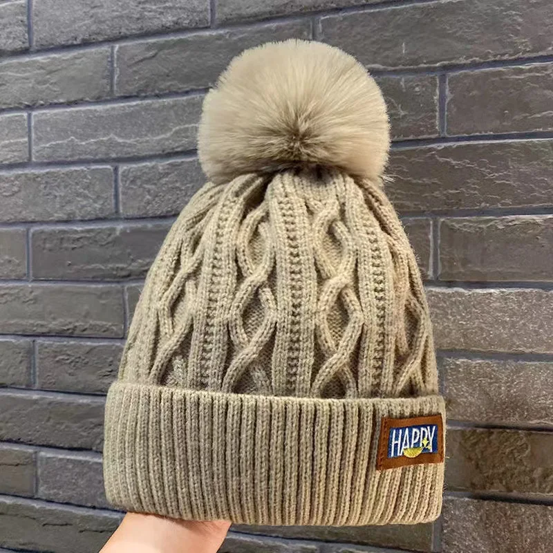 Winter Plush Warm Wool Hat Korean Version Cold Hat Fashionable Simple Face Small Big Head Circumference Knitted Women's Hat