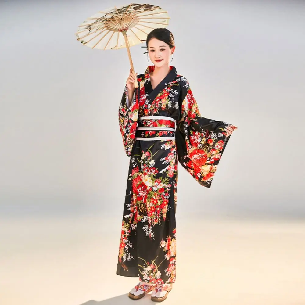 

Cosplay Costume Traditional Japanese Kimono Japanese Style Printed Floral Sakura Girl Kimono Dress Elegance Asian