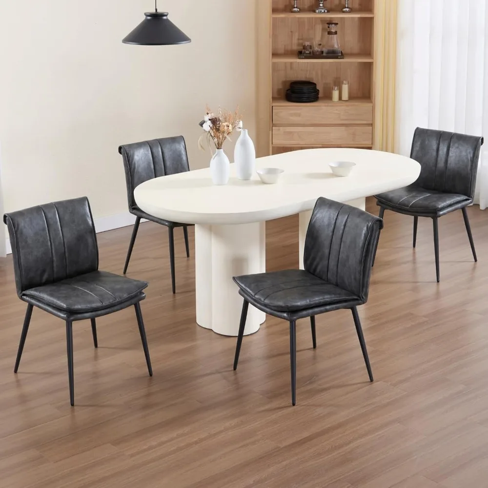 Set Kursi Makan Modern Abad Pertengahan dengan Pelapis Kain, 4 Buah, Kaki Logam, dan Sandaran Tengah untuk Dapur atau Ruang Makan