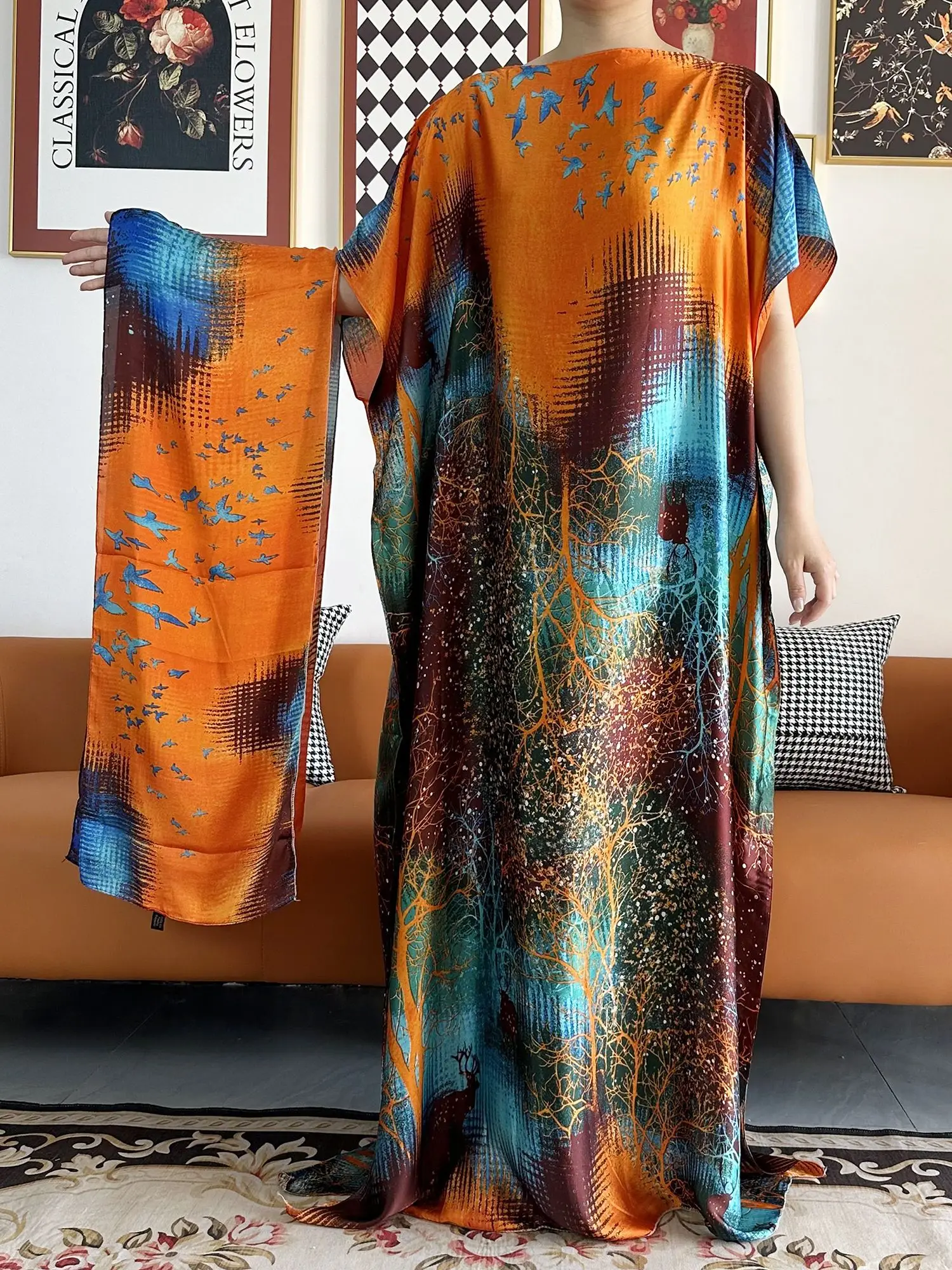 2023 New Fashion Abaya Oversize African Women Clothing Dubai Dashiki Loose Casual Floral Dresses Loose Long Dress Vintage