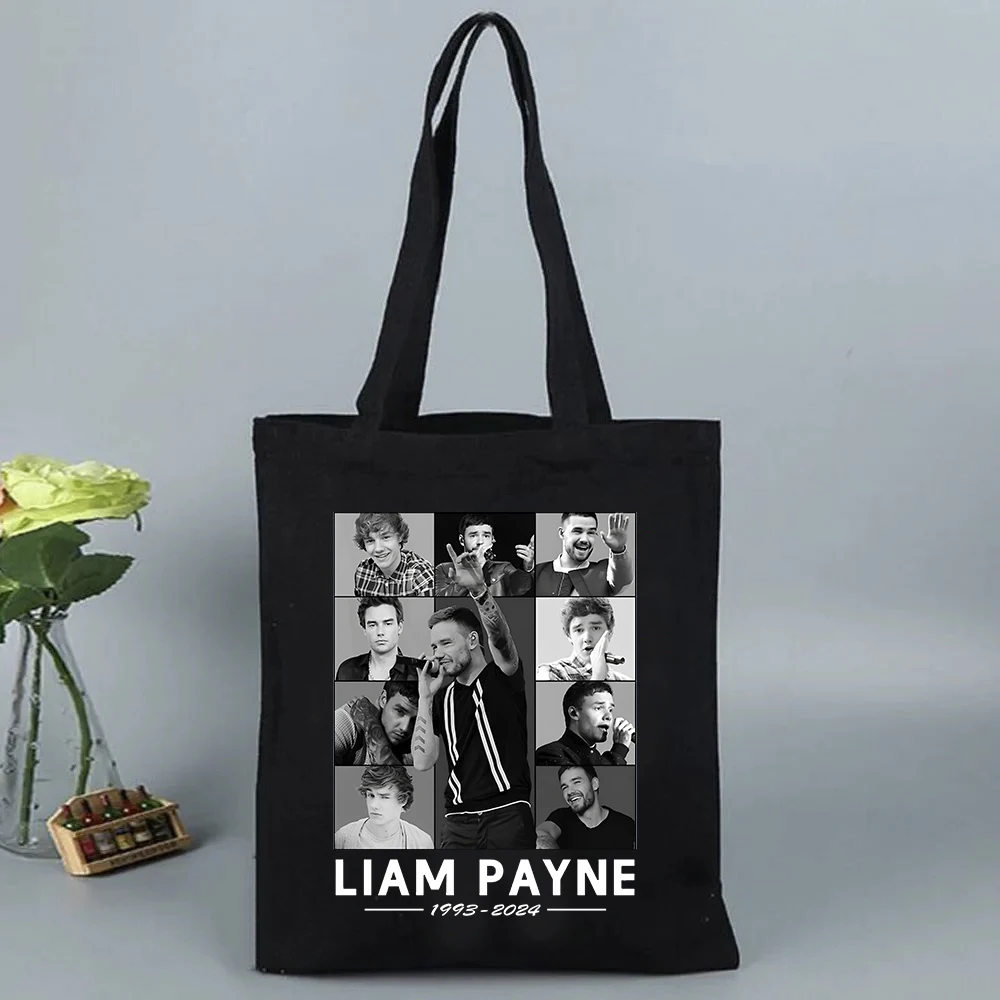 Liam Payne Rest in Music 2024 Bolsos de compras para mujer con estampado Bolso de hombro de lona de gran capacidad