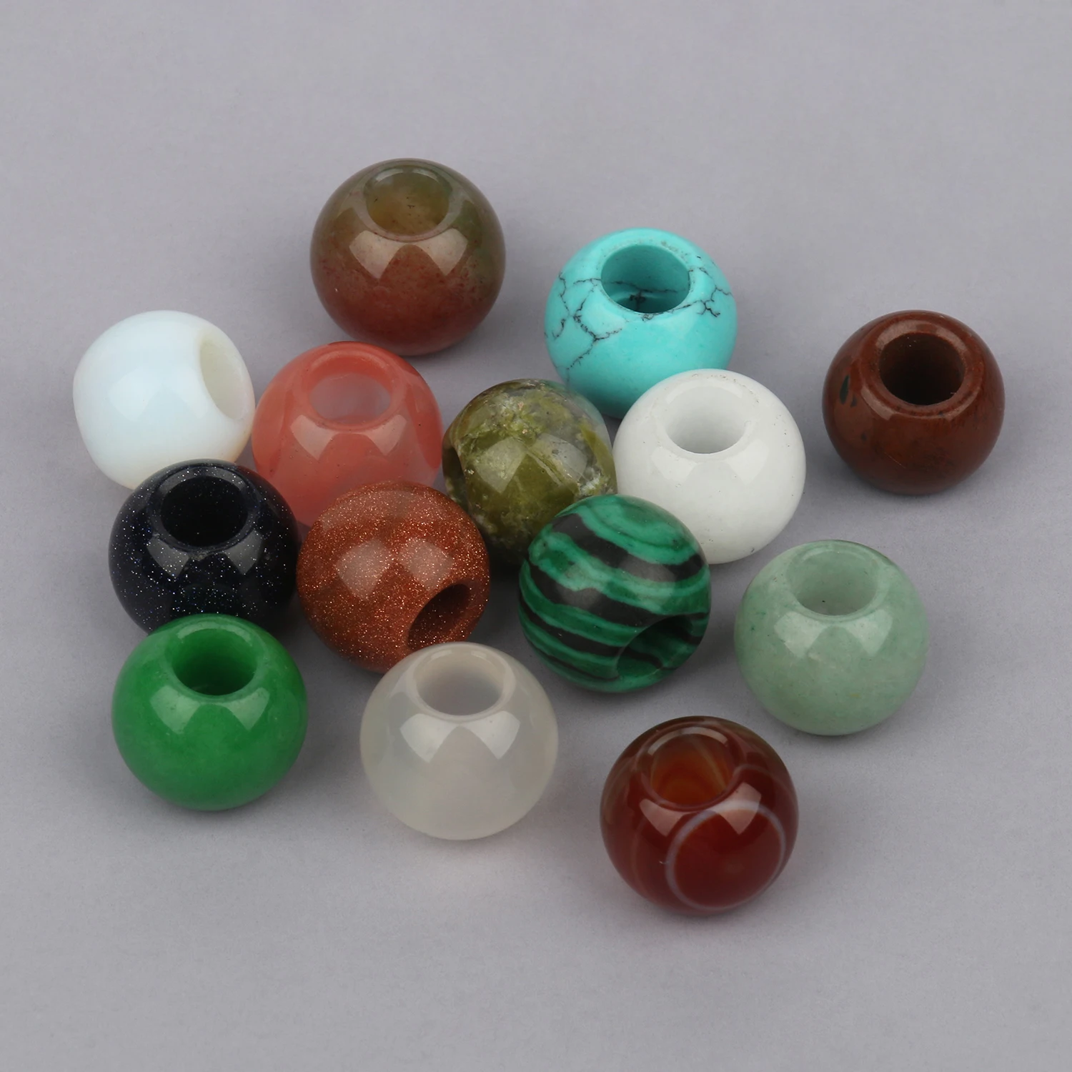 2pcs 12mm Large Hole Beads Natural Semi-precious Stone 14 Colors for Choice Hole Size 5mm DIY Necklace Bracelet Accessories