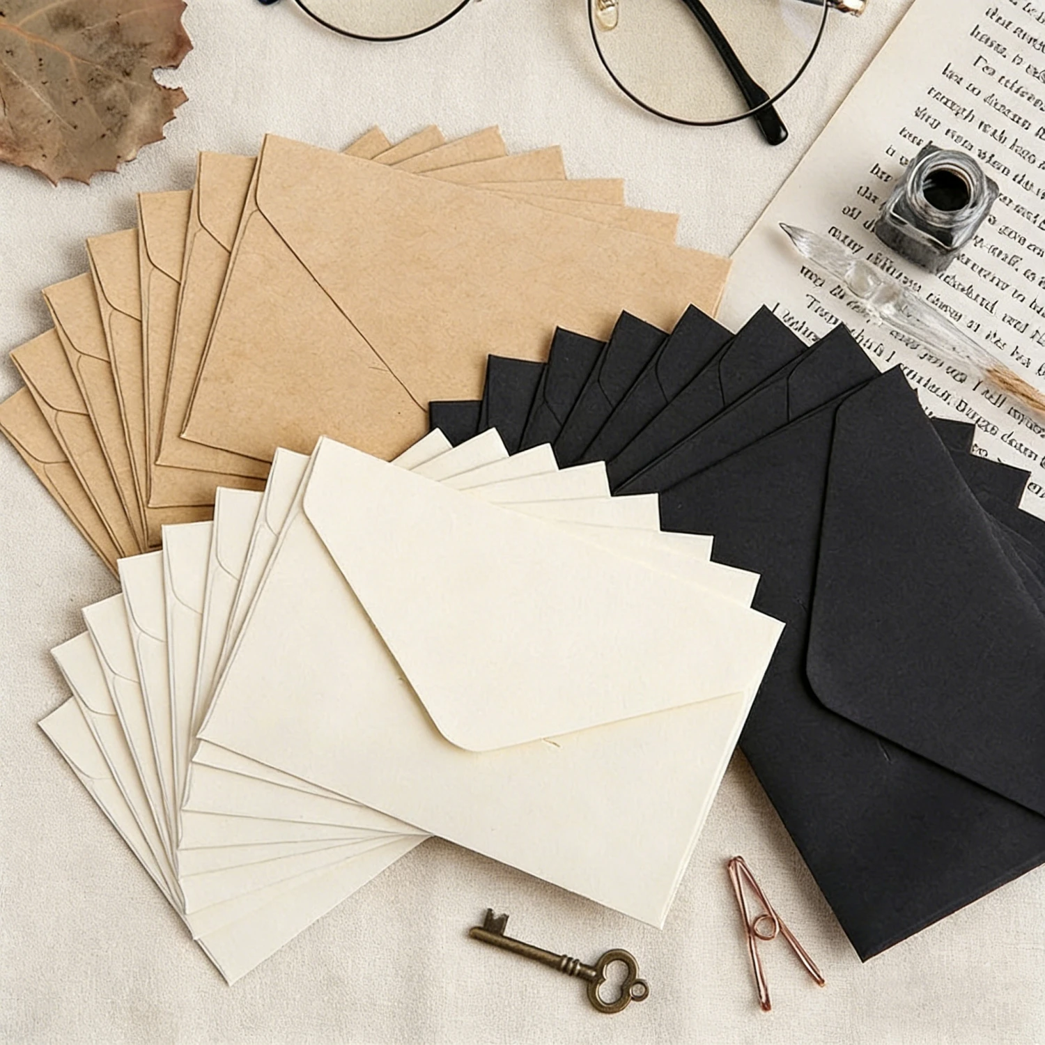 

40/80 PCS Mini Window Kraft Envelopes, White & Black Classical Blank Paper Envelopes for Wedding Invitation Gift Card Mailing