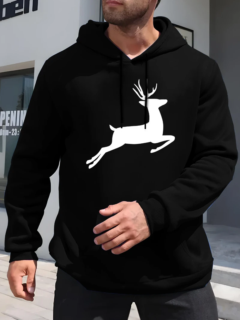 

2025 Autumn and Winter Loose Casual Versatile Deer Print Men's Hoodie Long High-end Luxury Is for Both Men and Women Top Y2k