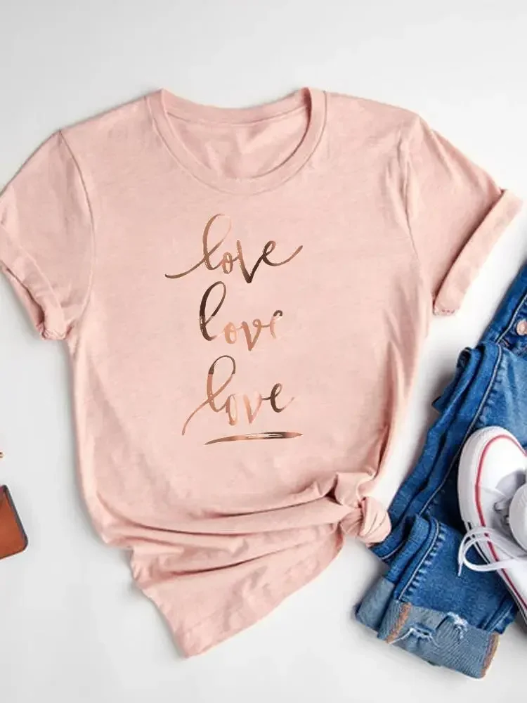 Women\'s Watercolor Love Heart Print T-Shirt Short Sleeve Tee Basic Clothing Summer Top Graphic Clothes Sweet Fashion