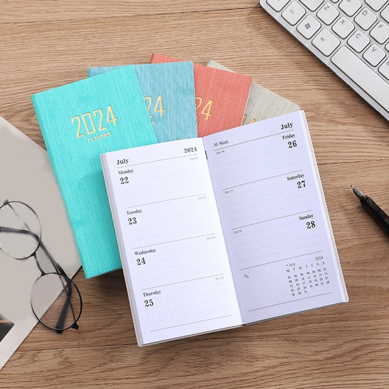 8 PCS 2024 Planner Pocket Notebook Small Calendar PU Leather + Paper For Purse 6.8 X 3.8Inch, Daily Weekly And Monthly Agenda