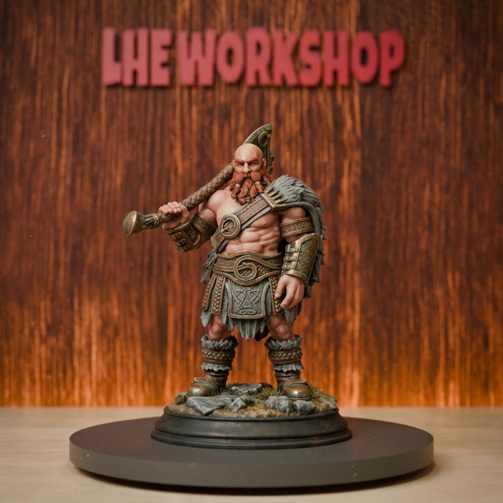 Dwarf Fighter with Axe Miniatures | 28mm-75mm | Resin 3D Printed DND Pathfinder Mini | Unpainted Grey