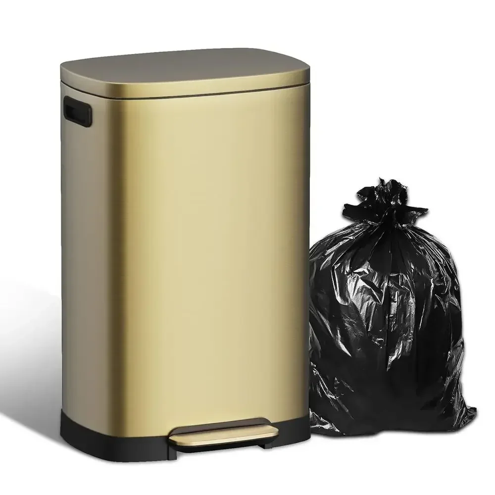 50L Steel Trash Bin with Soft-Close Lid, Touch-Free Operation, Odor Control, Titanium Gold Finish