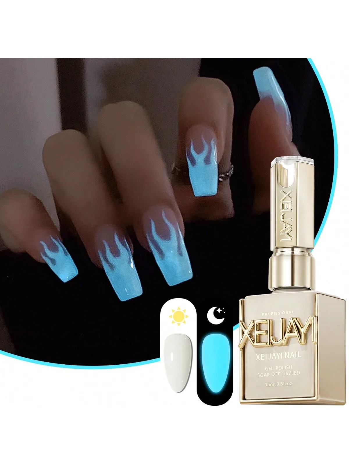 1Pc 15ML Glow in the Dark Gel Nail Polish - Luminous Top Coat for Home Salon Manicure and DIY - Long-Lasting and Durable