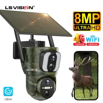 LS VISION 8MP double écran caméra de sécurité solaire extérieure 4K 4G/WiFi PTZ double détection PIR conversation bidirectionnelle caméras de faune étanches