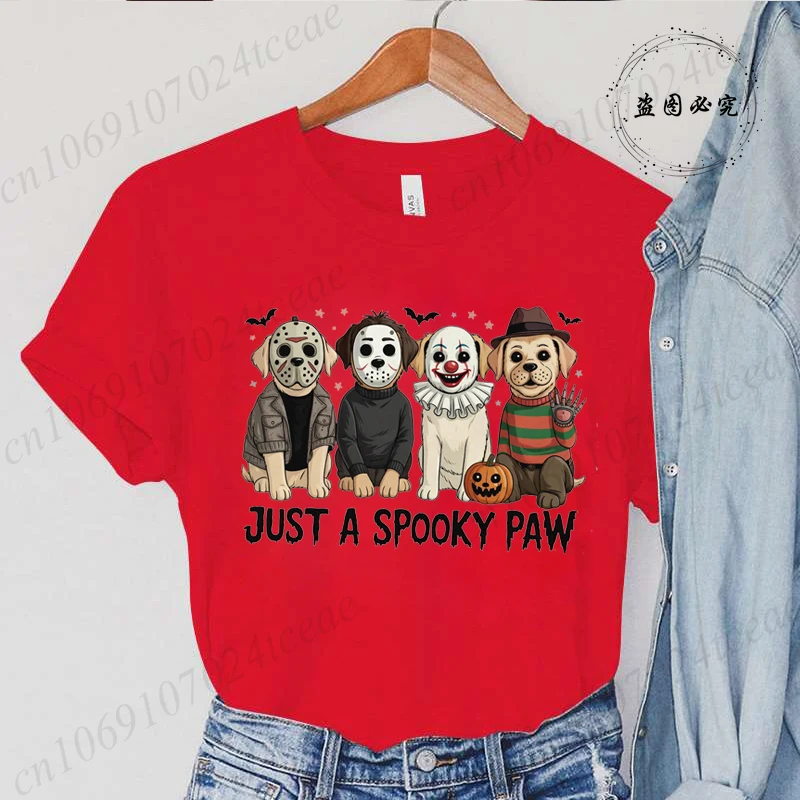 تي شيرت نسائي صيفي قصير الأكمام مجرد قطعة علوية مطبوعة بمخالب مخيف للهالوين على شكل كلب موضة تي شيرت برقبة دائرية #6