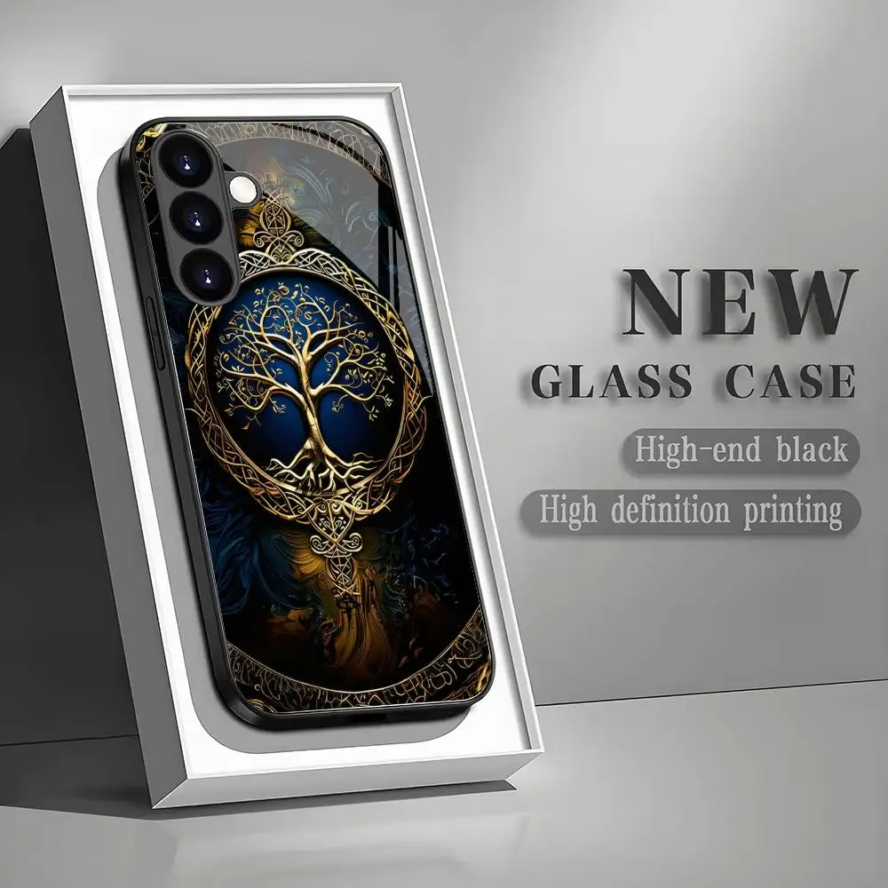 Life Tree tempered glass phone case suitable for Samsung Galaxy S26 S25 S24 S23 S22 S20 FE/Ultra/Plus anti drop back cover