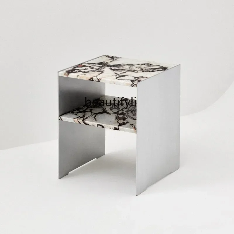 FG26Light Luxury Natural Marble Sofa Living Room Minimalist Double Layer Corner Table Bedroom Bedside Storage Side Table