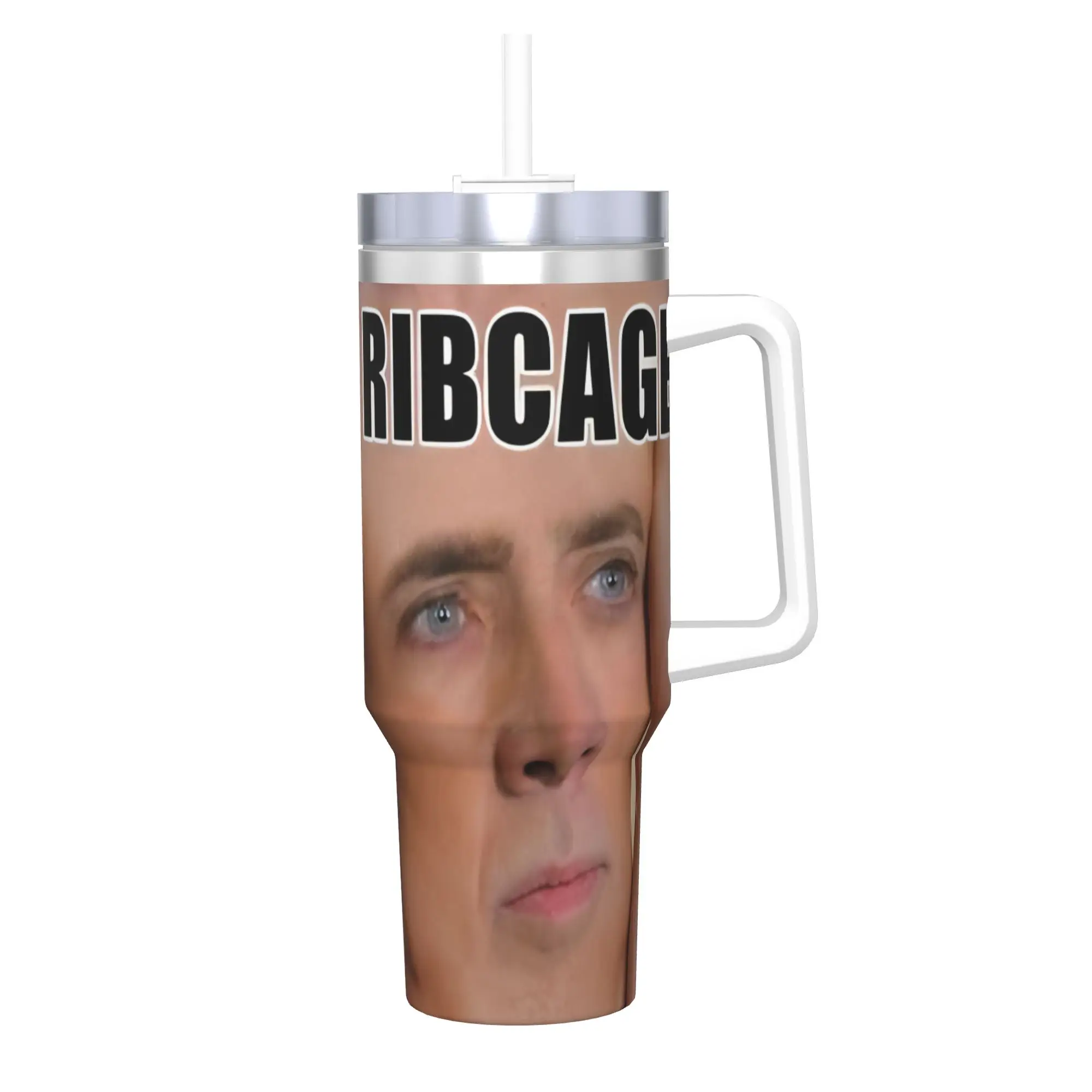 Nicolas Cage Tumbler With Straw  Stainless Steel Tumblers Cup Double Wall Vacuum Insulated for Cold Or Hot 40oz