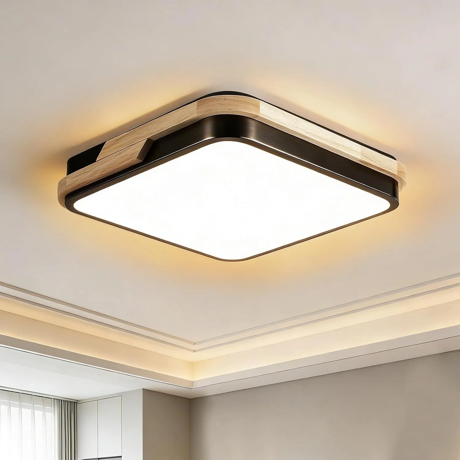 LED-Deckenleuchte, flache Montage, 25W, 220V, für den Innenbereich, quadratisch, modern, aus Holz, für Schlafzimmer, Flur, Küche, Wohnzimmer
