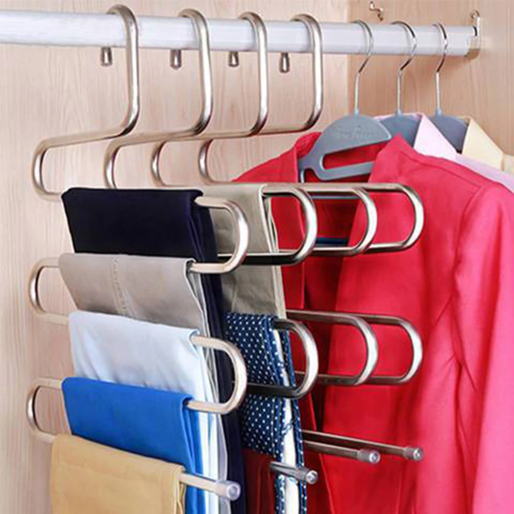 Pants Hangers Non-Slip S-Shape 3Pack Trousers Hangers Stainless Steel Clothes Hangers Closet Storage Organizer for Pants Jeans image 4