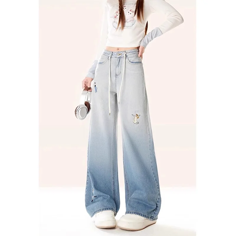 Retro Washable Wide-leg Jeans in Spring New Style Loose and Slim and Versatile Draping Straight-leg Floor Pants