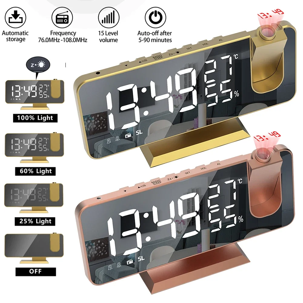 Réveil numérique avec budgétaire de plafond, horloge de table à écran miroir, radio FM, bureau à domicile, horloges de bureau électroniques