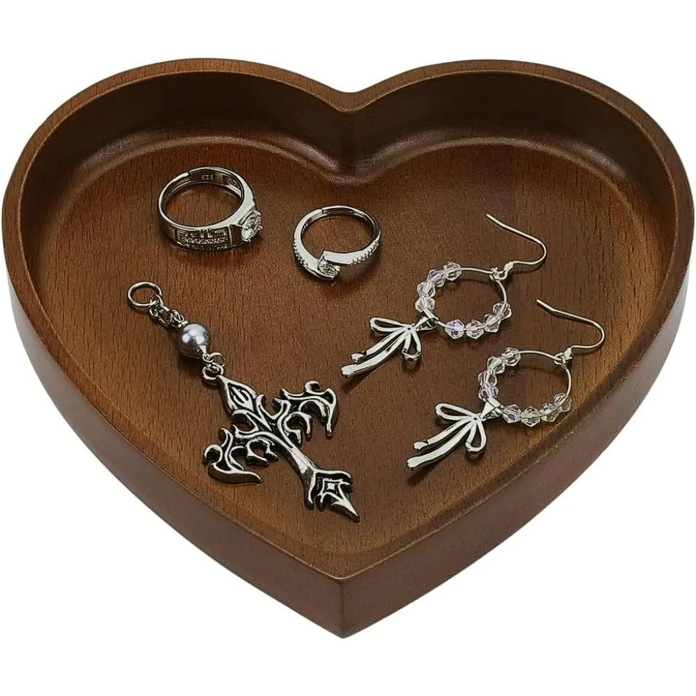

Wood Heart Bowl Holder6" Heart Trinket Dish Wood Beech Jewelry Tray Decorative Bowl Dish Functional Organizer Farmhouse
