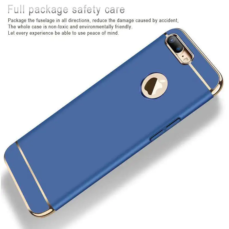 Capa para iPhone 8 Plus, 3 em 1, luxuosa, dourada, rígida, cobertura traseira, caixa removível para telefone