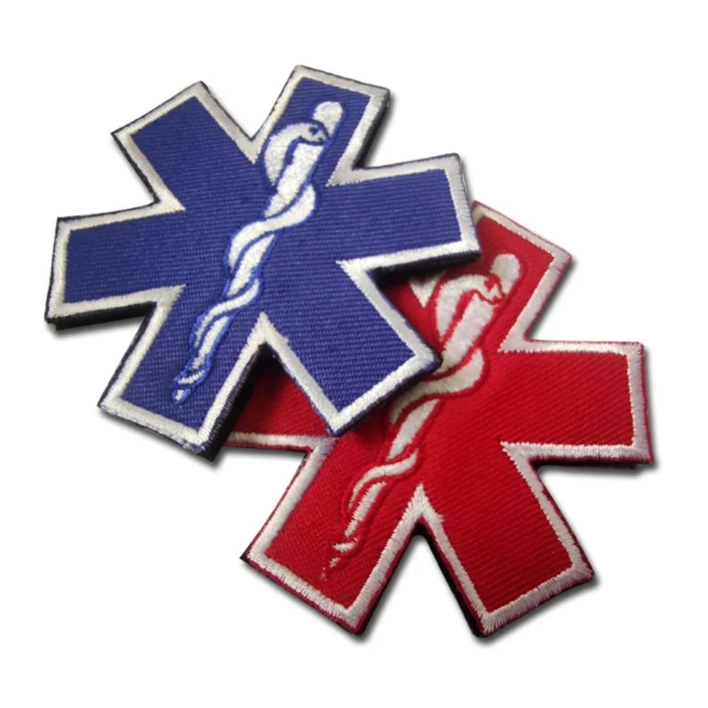 EMT Star of Life Hook & Loop Patch - EMS Paramedic Medical Cross Embroidered Tactical Morale Badge for First Aid Military Gear