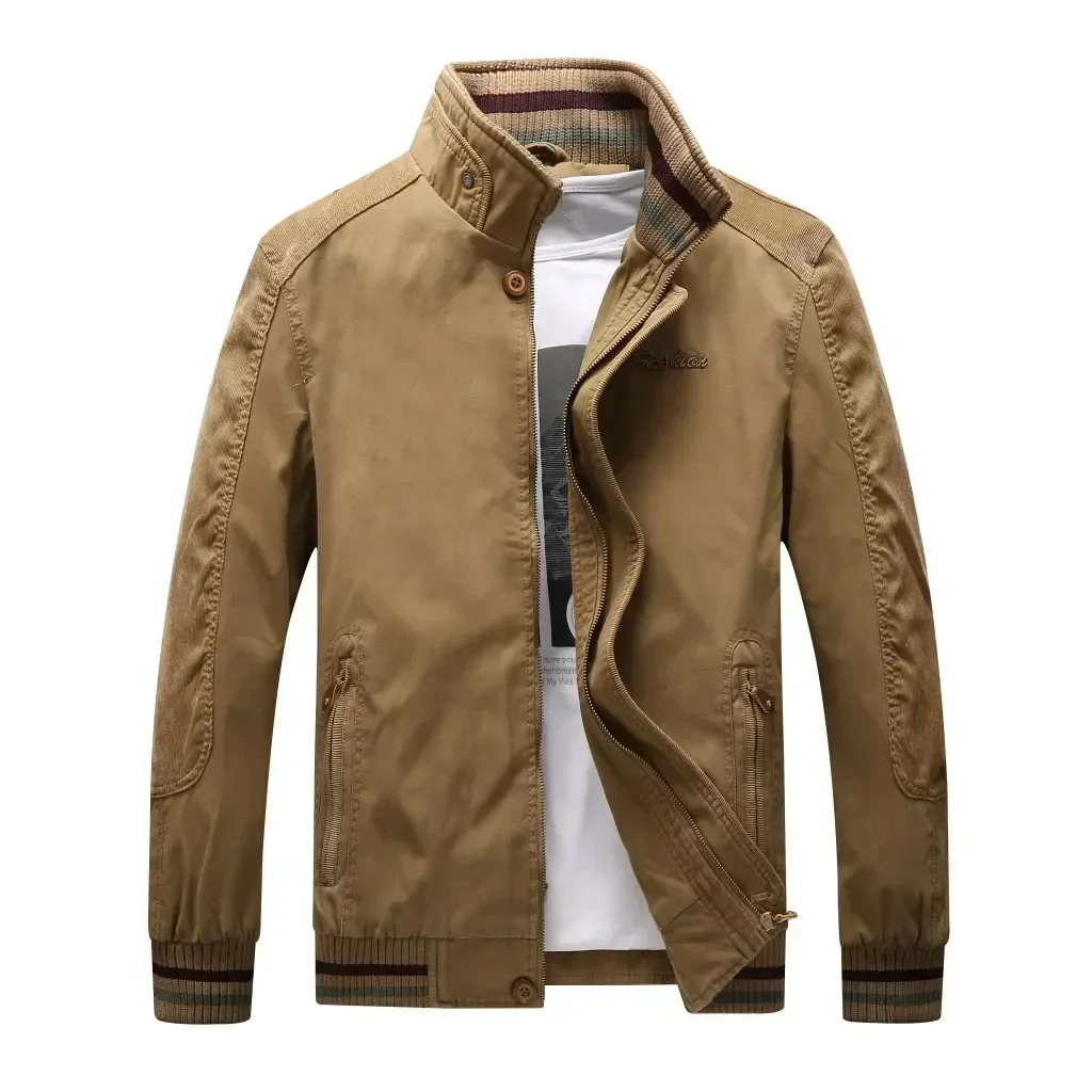 Men's Windbreaker Cotton Jackets Stand Collar Solid Jacket Coats Male Streetwear Zipper Pocket Design Daily Coats for Men
