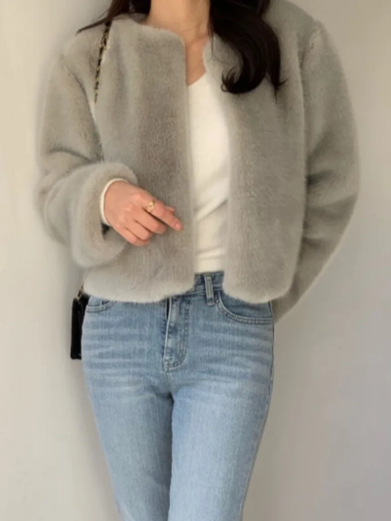Cute Spunky Chic ort Fur Coat Women's Soft Fluffy Outerwear Korean Sle Spring Autumn Winter Casual Faion Student Date
