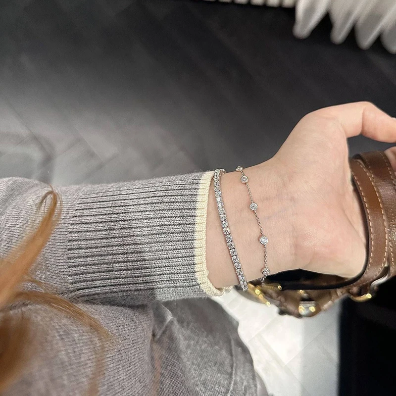 925 シルバー AAA ジルコン Ins ブレスレット女性のための韓国のファッション甘い女の子スパークリング繊細なチェーンブレスレットパーティージュエリーギフト