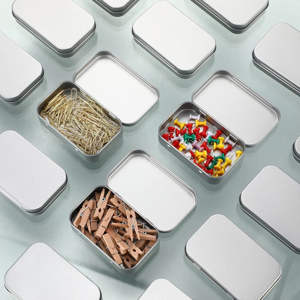 الفضة معدن مستطيلة فارغة متمحور علب حاويات علب الضروريات الأساسية علب صندوق صغير محمول مجموعة تخزين صغيرة كرت هدية #6