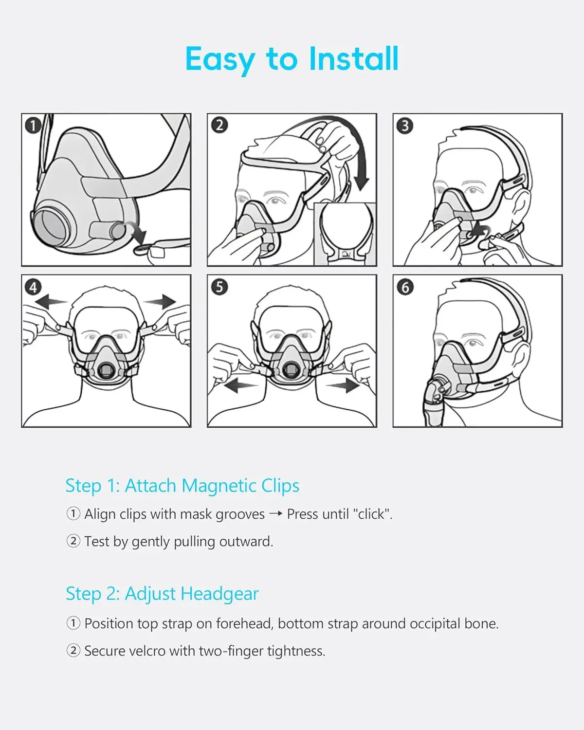 Adjustable Soft Headgear Strap for AirFit F30 Full Face CPAP Mask Replacement Headgear Magnetic Clip for Comfortable Secure Fit