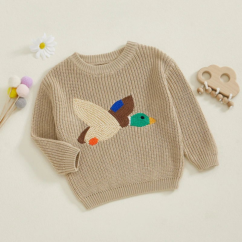 FOCUSNORM Pullover für Kleinkinder, 0–3 Jahre, Mädchen und Jungen, 5 Farben, lässig, Enten-Stickerei, warm, gestrickt, lange Ärmel, Strickwaren – Detail 7