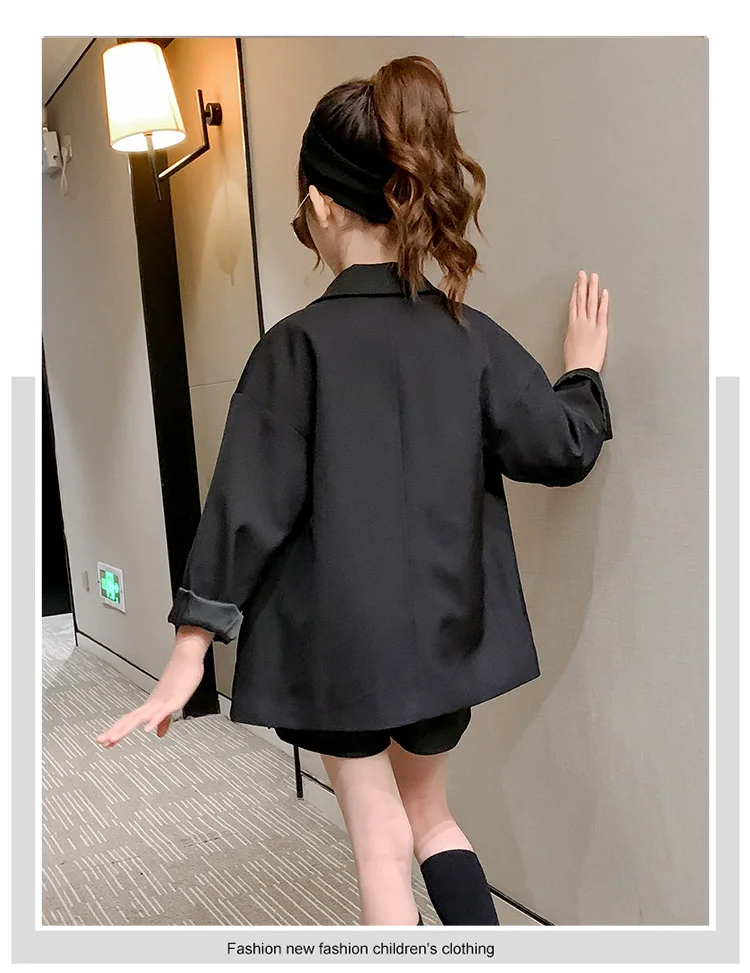 Eleganter Kinder-Blazer in Schwarz, Hochzeitsjacke für Mädchen im englischen Stil, formelle Kleidung, lockerer Freizeitanzug für Kinder. – Detail 5