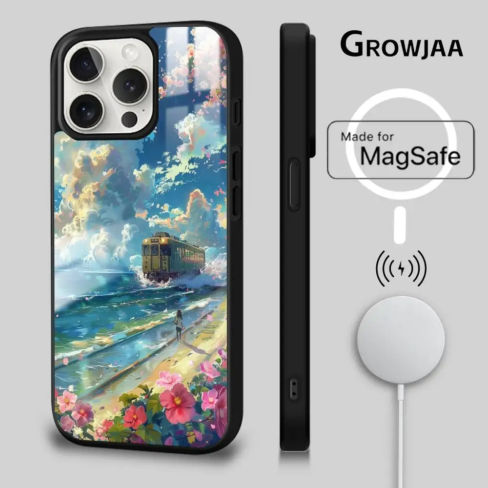 Чехол для телефона в японском стиле манга с метро для iPhone 17, 16, 15, 14, 13, 12, 11 Pro Max Plus Mini Magsafe Mirror, беспроводной магнитный чехол