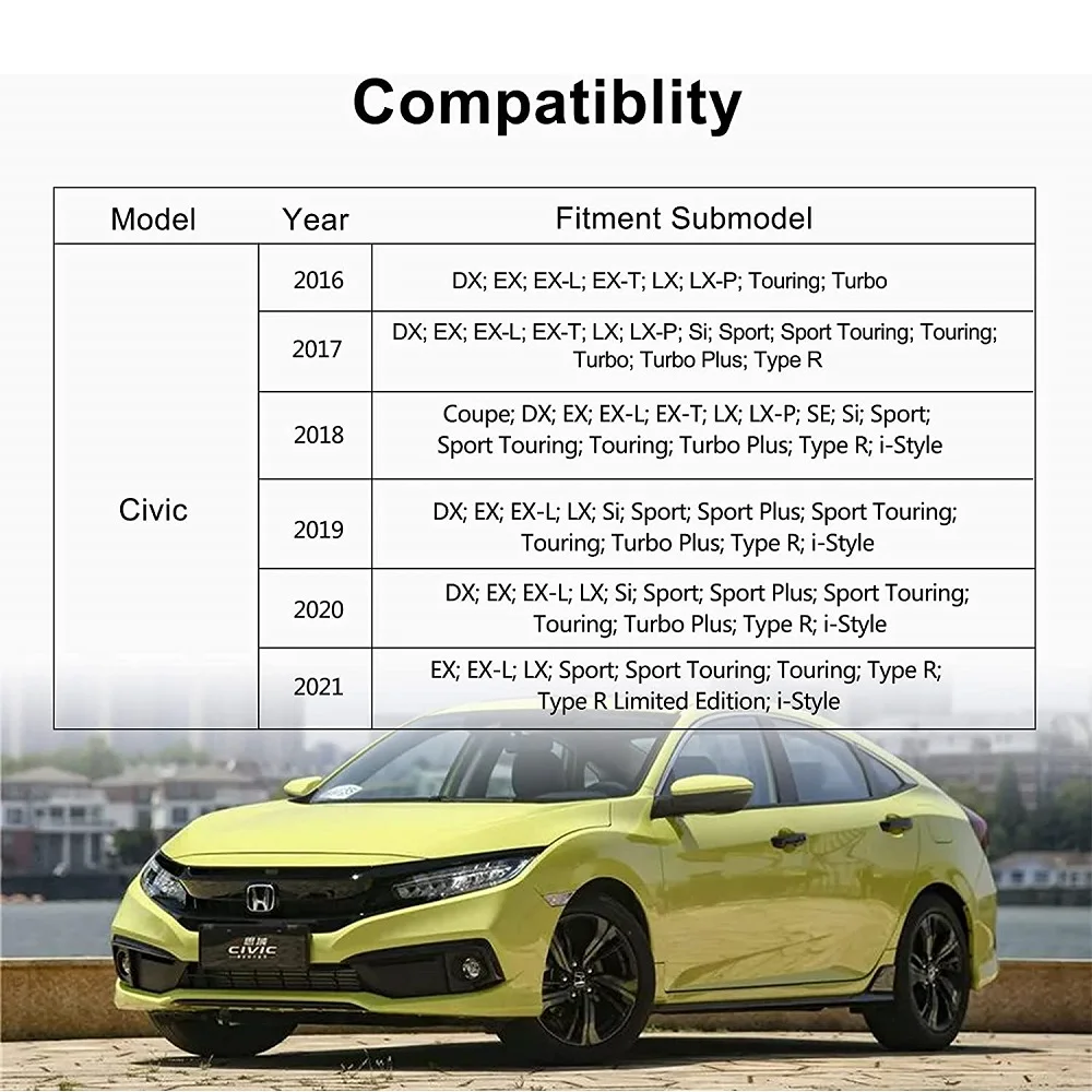 Almofada de carregamento sem fio para Honda Civic, organizador de esteira do console central, acessórios com porta USB, carregador de 15W, 2016-2021